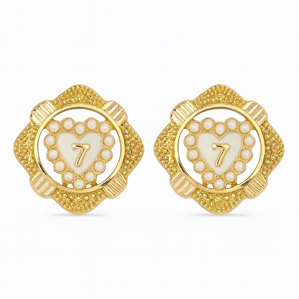 Vintage Style Gold Heart Pearl Stud Earrings